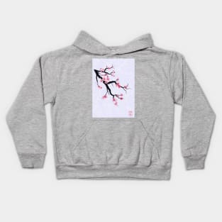 Pretty sumi-e cherry blossoms on a purple background Kids Hoodie